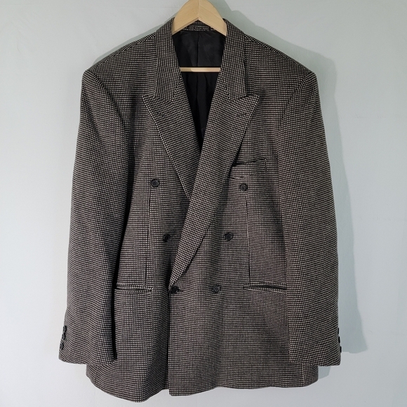 Linea Domizia Other - LINEA DOMIZIA Mens Wool & Cashmere Houndstooth Double Breasted Sport Coat Sz 44L
